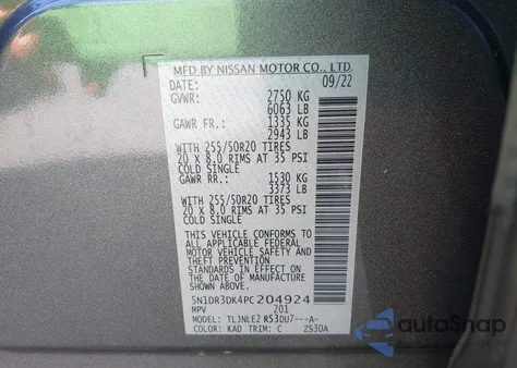 2023 Nissan Pathfinder Platinum 4Wd z USA, uszkodzony, nr VIN 5N1DR3DK4PC204924